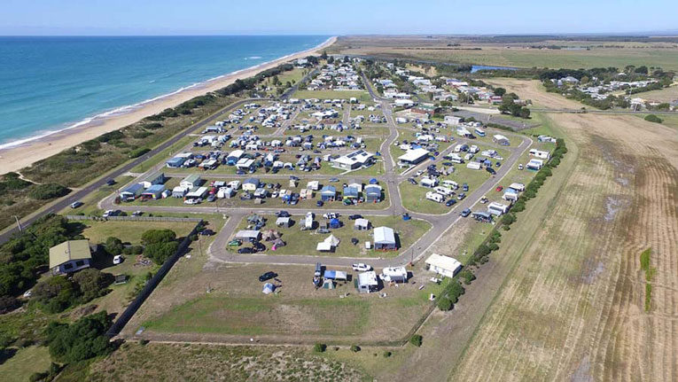 Image courtesy Seaspray Caravan Park Image is an ariel view of the seaspray caravan park