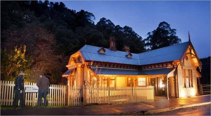Images courtesy of Walhalla & Mountains Image of a lit up building in Walhalla at night li