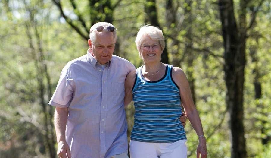 Elderly couple walking in the park