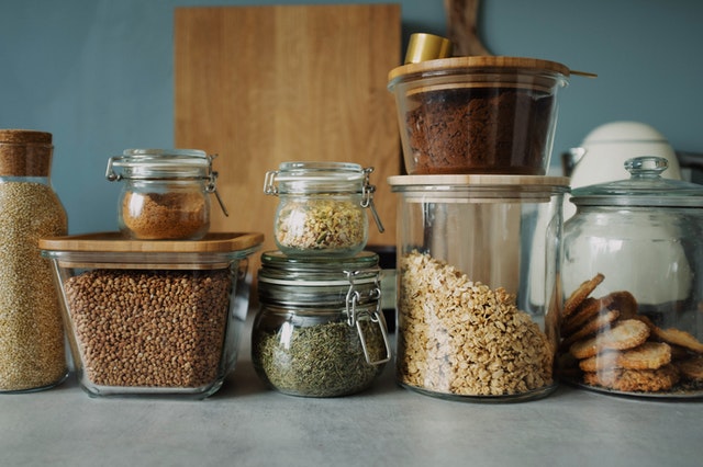 Clear Glass Jars storing dried food Clear Glass Jars storing dried food
